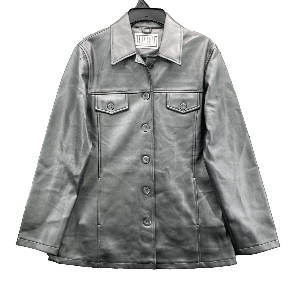 BB Dakota Pret a Porter  Vegan Leather Jacket Women's Medium Metallic Silver Y2k